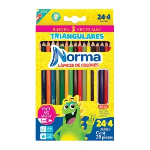 Lápices de Colores Caja con 24 Piezas + 4 Largos Triangulares Norma